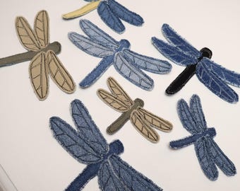 Recycled Denim Dragonfly Patches | Sew-on Patches | Bugs | Entomology | Upcycled