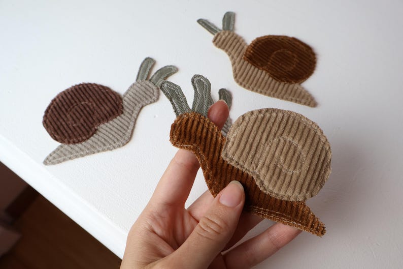 Recycled Corduroy Denim Patches | Sew-on Patches | Snail | Bugs | Upcycled | Whimsical | Cottagecore image 5