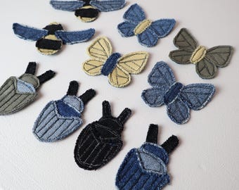 Mini Recycled Denim Patches | Sew-on Patches | Bugs | Entomology | Upcycled