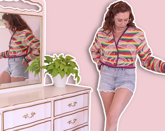 Upcycled Cropped Rainbow Cardigan | PRIDE | Button Up Sweater | LGBTQ+ | Vintage