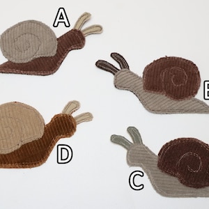 Recycled Corduroy Denim Patches | Sew-on Patches | Snail | Bugs | Upcycled | Whimsical | Cottagecore image 2