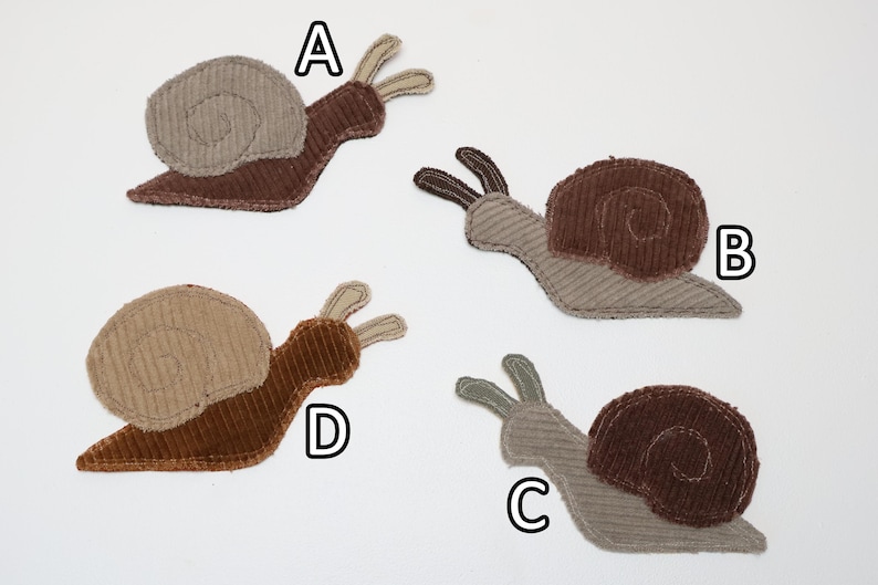 Recycled Corduroy Denim Patches | Sew-on Patches | Snail | Bugs | Upcycled | Whimsical | Cottagecore image 2