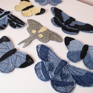RESTOCKED Recycled Denim Butterfly and Moth Patches | Sew-on Patches | Bugs | Entomology | Upcycled