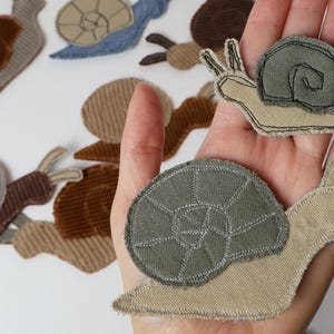Recycled Corduroy Denim Patches | Sew-on Patches | Snail | Bugs | Upcycled | Whimsical | Cottagecore image 9