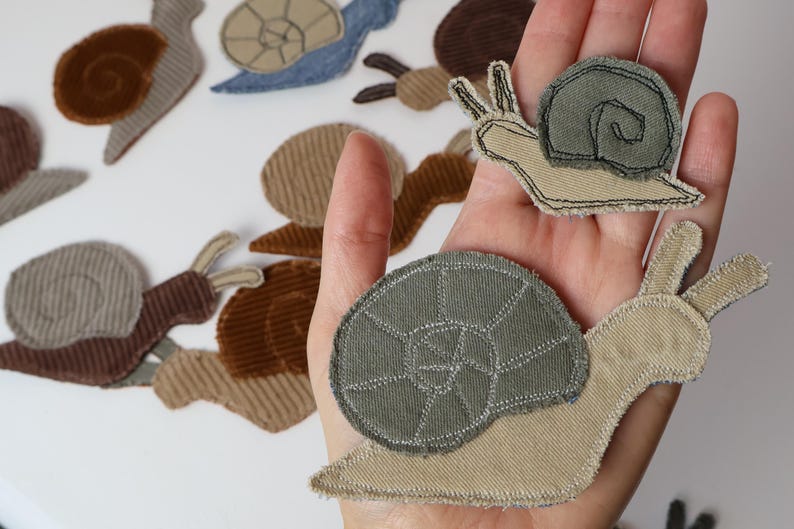 Recycled Corduroy Denim Patches | Sew-on Patches | Snail | Bugs | Upcycled | Whimsical | Cottagecore image 9
