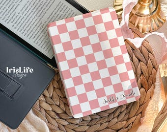 Custom Pink checker All New Kindle 12th 2024 Strap Case, Bookish Kindle Colorsoft Paperwhite 11th 6.8 kindle Oasis Cover Kobo Clara Cover