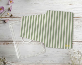 Personalized Sage Green Stripe Plaid Kindle Case, Custom Gold Foil Name Detachable Magnetic Cover for All New Kindle 7",Kindle Colorsoft