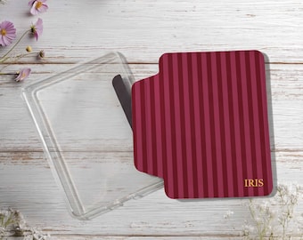 Custom Gold Foil Name Wine Red Stripe Kindle Case,Magnetic Split Clear Back Cover, Paperwhite 12th Gen 7" ,Kindle Colorsoft , gift for her