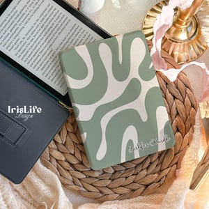 Abstract Striped All new Kindle 12th 2024 Case, Sage Green Kindle Case for Kindle Colorsoft Paperwhite 11th 6.8 kindle Oasis Kobo Cover