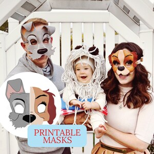 Printable Lady and The Tramp Inspired Masks, Costume printable mask, Easy halloween costume, Party Mask, Halloween mask, Instant download