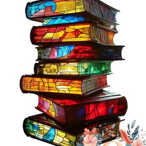 Buntglasbuchstapel Digitale Kunst PNG-Bundle mit 10 hochauflösenden Download Kommerzielle Lizenz, Print on Demand, Sublimation, Aufklebern