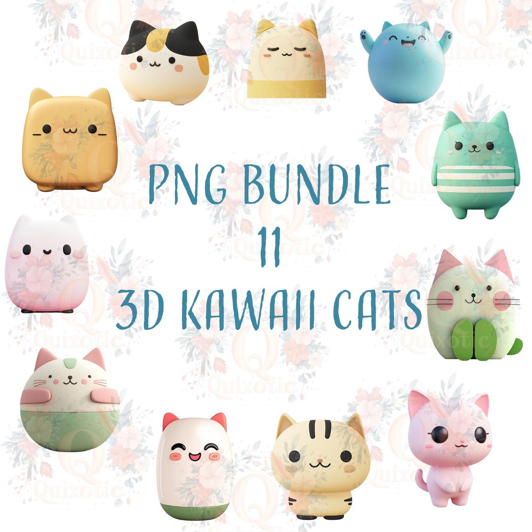 3D Kawaii Chibi Clipart Cat | PNG Digital Download | Printable ...