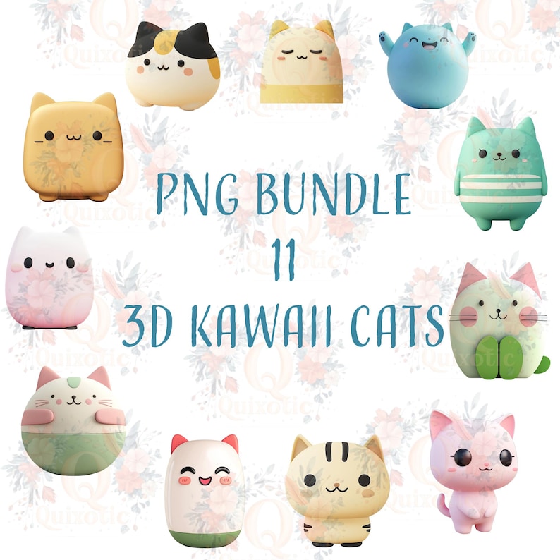 3D Kawaii Chibi Clipart Cat | PNG Digital Download | Printable ...