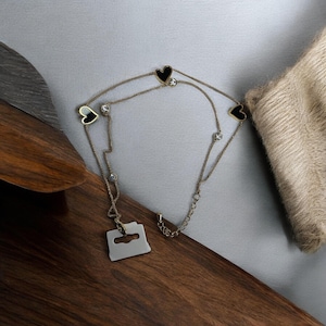Gold Heart Anklet: Layered Double Chain, Waterproof Stainless Steel
