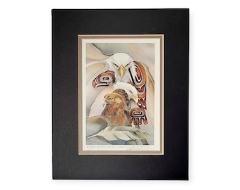 Eagle Spirit Come and Inspire Us to Fly / Double Matted Fine Art Print / Illustration by Jody Bergsma / Southwestern Theme Decor / 1988