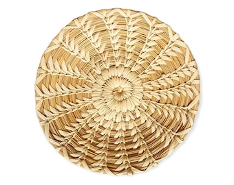 Vintage Tohono O Odham, PAPAGO, Handmade Round Basket, Native American Basket, Wall decor, shelf decor, monochromatic, off white, tan