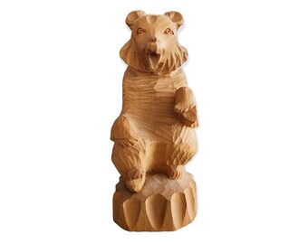 Growling Bear Wood Sculpture / Handmade / USSR / Cabin Decor / Lake house decor / Statue / Vintage / Brown Bear / Symbol of Wisdom