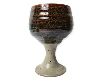 Goblet Stoneware / Chalice / Kiddush Cup / Brown and Grey / 6" tall / Handmade / Vintage