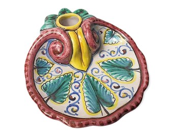 Scalloped  Candleholder/ Italian Ceramic / Handmade / White Lotus Decor Style / Small bowl / Grazia Deruta