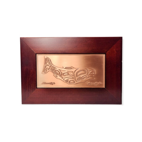 Vintage  Roxana Leask Salmon Eagle Copper Wood Box / Alaskan / Inuit / Log Cabin Style Decor / Inuit / Native American / Shelf decor