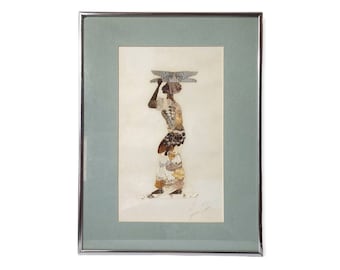 Taxidermy / Butterflies woman / Africa / Framed and matted / Grey blue / brown / handmade / folk art / silver frame / maximalist