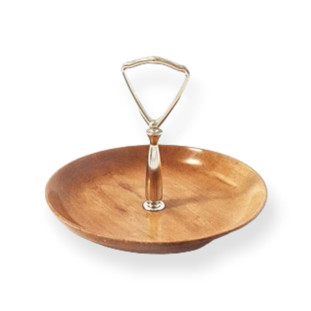 Nut Tray / Appetizer Tray / Host Gift / Mid Century / Small Round Wood