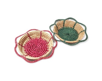 Baskets / set of 2 / Fuschia / Green / Wall Basket / Catch all / Tropical Decor / coiled baskets