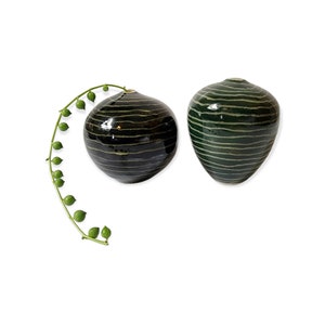 Small Vases / Studio pottery / bud vase / Set of 2 / dark green and blue / striped