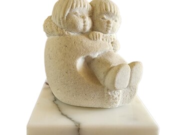 Marbella Stone Art / Belgium / Hugging mother and child /  1980s / Gift for mother / new mom gift / Inuit inspired art / eskimo