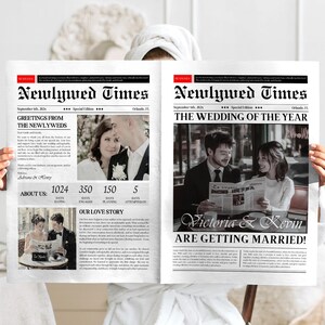 Printable Newspaper Wedding Template, Editable Newspaper Wedding Program, Folded Wedding Newspaper Canva, Folded Wedding Program Template