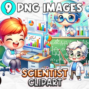 Scientist Clipart PNG, Fun Lab Clipart, Science Themed Graphics, Cute Scientist Designs, Educational Clipart PNG, Printable Science Clip Art
