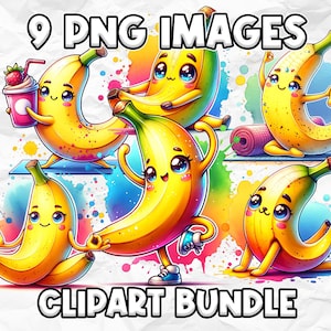Yoga Bananen Clipart, lustige Yoga Cliparts, Bananen Yoga Pose Kunst, Aquarell Bananen Illustration, süßes Bananen Yoga PNG, Bananen Charakter Art