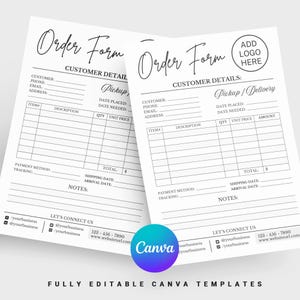 Custom Order Form Canva, Small Business Forms, Order Form Template, Printable Craft Order Form, Editable Order Tracker, Purchase Order Forms