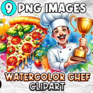 Chef Clipart, Watercolor Chef Graphics, Cute Chef Clip Art PNG, Cooking Illustrations, Printable Chef Clipart, Kitchen Decor Clipart Designs