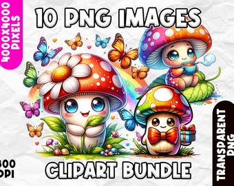 Niedliche Pilz Clipart, Pilz Kunst PNG, Pilz Illustrationen, niedliche Pilze Clipart, wunderliche Pilz Clipart, bunte Pilz Grafiken