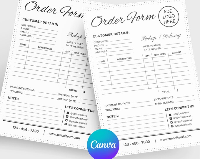 Pink Editable Order Form Custom Template, Printable Purchase Order Form ...
