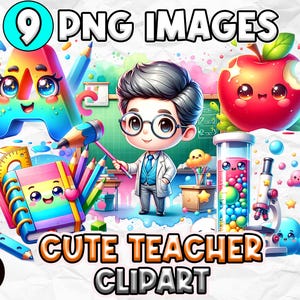 Teacher Clipart PNG, Cute Classroom Art, School Supplies Graphics, Teacher Clip Art Designs, Fun Teacher Graphics, Digital Teacher Clipart