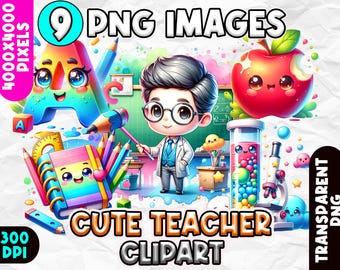 Teacher Clipart PNG, Cute Classroom Art, School Supplies Graphics, Teacher Clip Art Designs, Fun Teacher Graphics, Digital Teacher Clipart