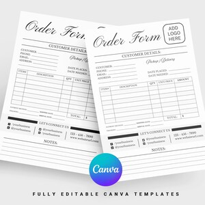 Order Form Template, Custom Order Form, Small Business Order Form, Crafters Order Form, Printable Etsy Order Form, Purchase Order Form Canva