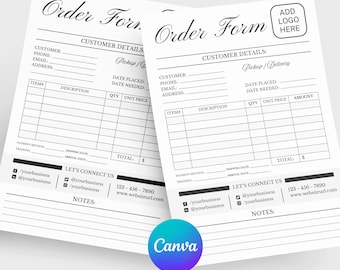 Order Form Template, Custom Order Form, Small Business Order Form, Crafters Order Form, Printable Etsy Order Form, Purchase Order Form Canva