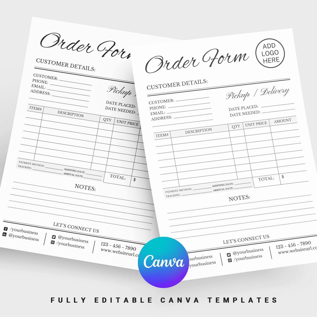 Editable Order Form Template, Printable Craft Order Form, Small ...