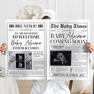 Custom Newspaper Pregnancy Announcement, Baby Announcement Newspaper, Newspaper Baby Shower, Editable Pregnancy Announcement, Canva Template