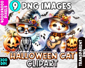 Halloween Cat Clipart, Spooky Cat PNG, Cute Black Cat Graphics, Halloween Party Decorations, Digital Cat Illustration, Printable Cat Art PNG