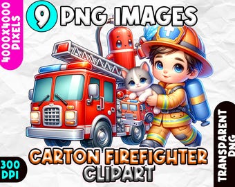 Firefighter Clipart PNG, Watercolor Firefighter Graphics, Fire Truck Clipart, Firefighter Helmet PNG, Printable Fireman Art, Fire Decor PNG