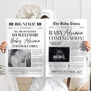 Baby Announcement Newspaper, Custom Newspaper Pregnancy Announcement, Canva Template, Baby Shower Newspaper, Editable Gender Reveal Template