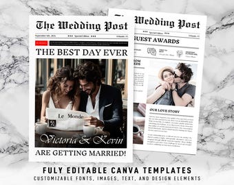 Printable Wedding Newspaper Program Canva, Editable Wedding Newspaper Template, Newspaper Invitation Wedding Itinerary, DIY Wedding Timeline