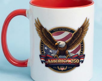 America 250 Coffee Mug, 11oz or 15oz Patriotic Eagle Cup