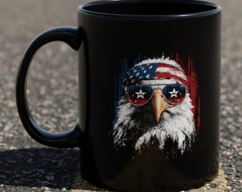 Black Patriotic Eagle Coffee Mug, 11oz 15oz American Flag Cup