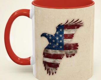 Patriotic Eagle Coffee Mug, American Flag Design, 11oz or 15oz Mug in Multiple Colors