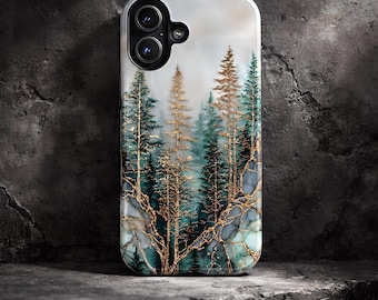Gilded Forest iPhone Case: MagSafe Compatible, Nature Art Design